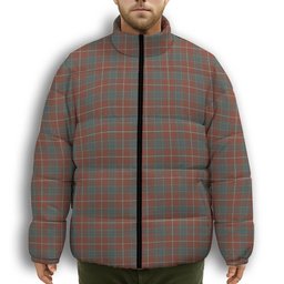 ScotsTee Shop Scottish MacConnell Weathered Premium Tartan Collar Down Jacket Winter White Duck Down Plaid