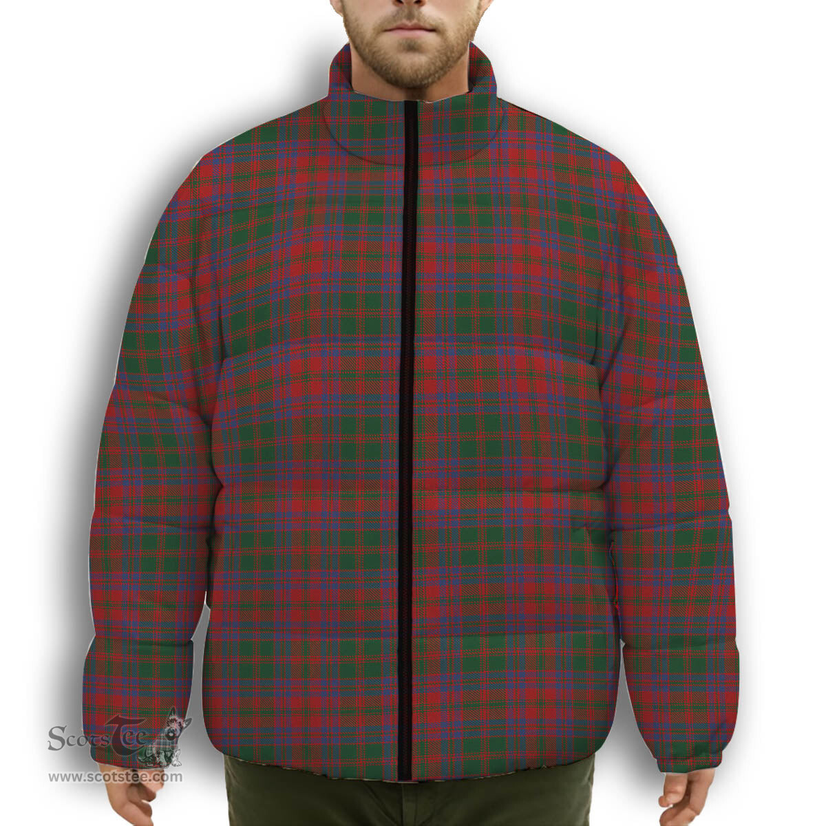 ScotsTee Shop Scottish Stewart of Urrard Premium Tartan Collar Down Jacket Winter White Duck Down Plaid