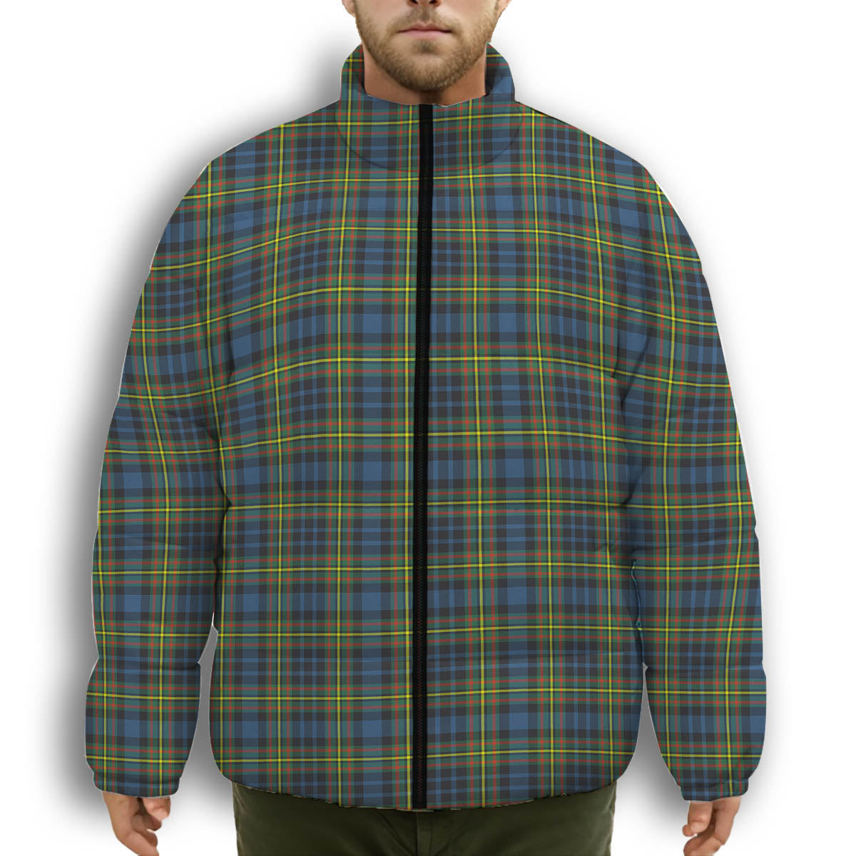 ScotsTee Shop Scottish MacLellan Ancient Premium Tartan Collar Down Jacket Winter White Duck Down Plaid