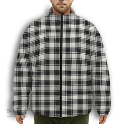 ScotsTee Shop Scottish MacPhee B&W Ancient Premium Tartan Collar Down Jacket Winter White Duck Down Plaid