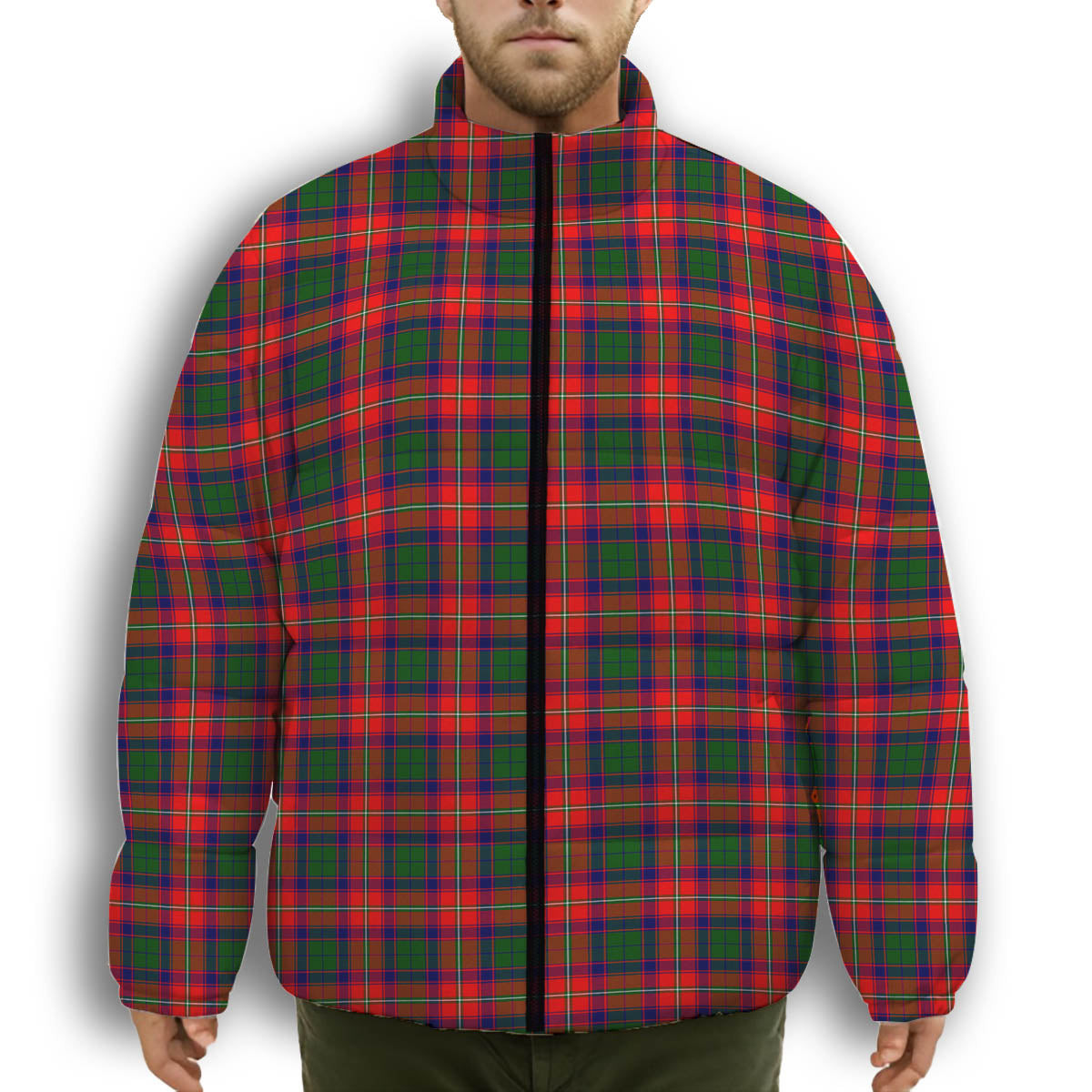 ScotsTee Shop Scottish Roxburgh District Premium Tartan Collar Down Jacket Winter White Duck Down Plaid