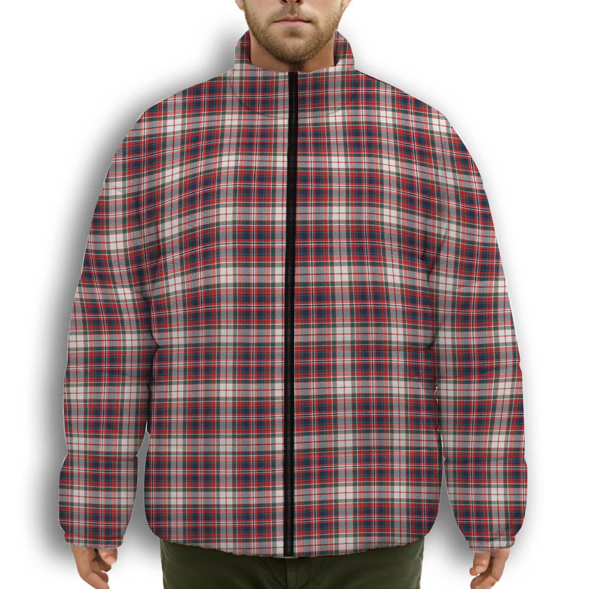 ScotsTee Shop Scottish McFarland Dress Modern Premium Tartan Collar Down Jacket Winter White Duck Down Plaid