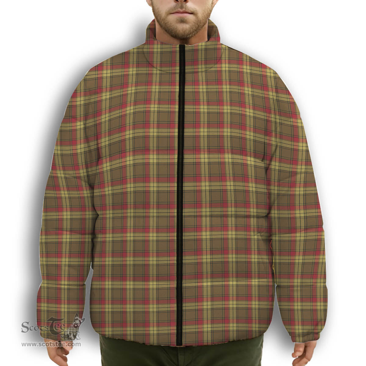ScotsTee Shop Scottish MacMillan Old Weathered Premium Tartan Collar Down Jacket Winter White Duck Down Plaid
