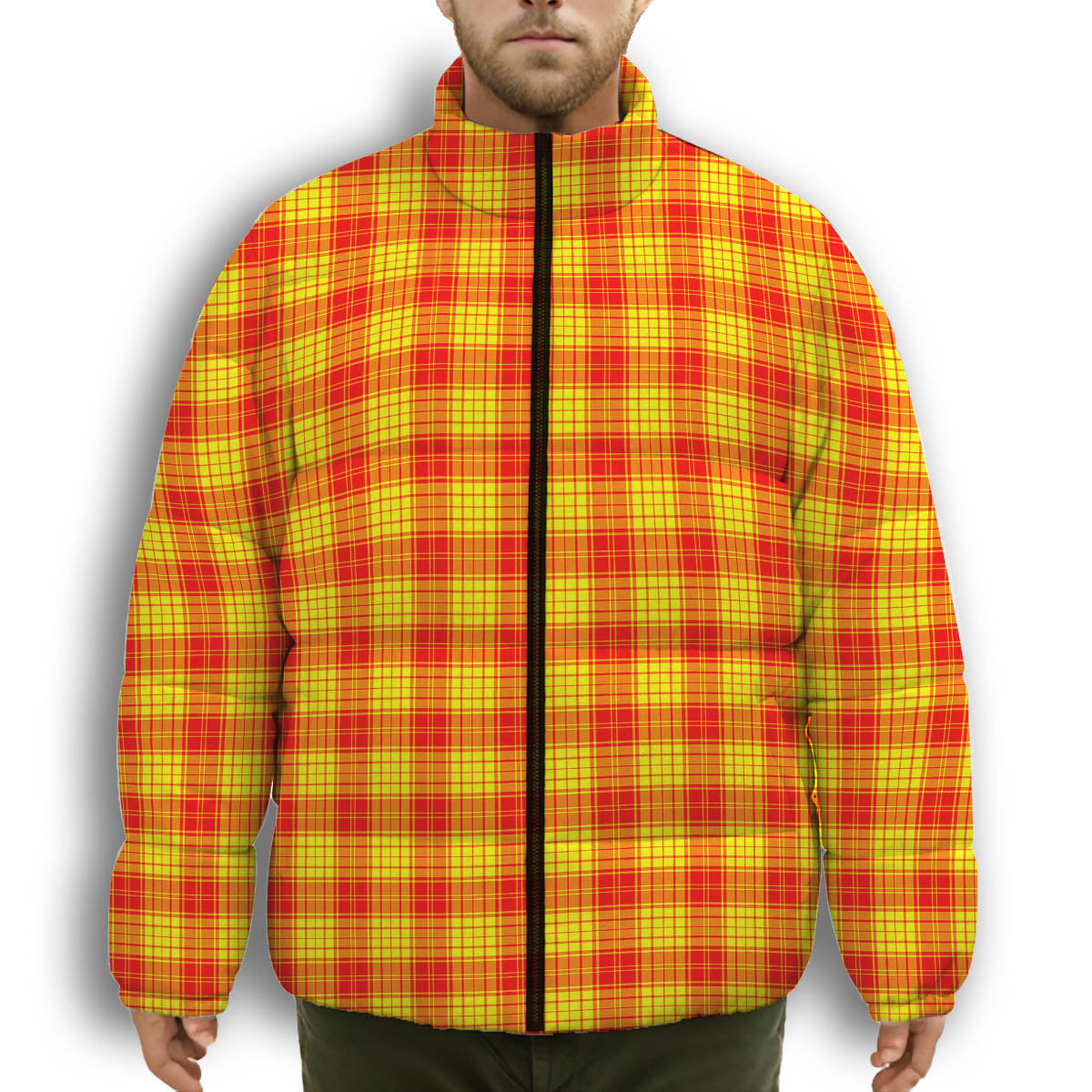 ScotsTee Shop Scottish MacMillan Premium Tartan Collar Down Jacket Winter White Duck Down Plaid