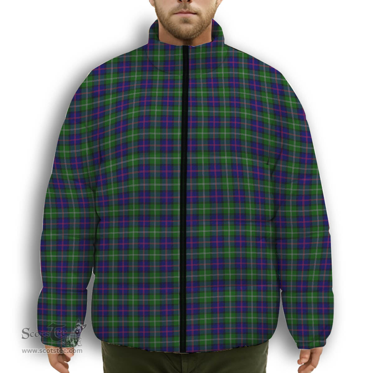 ScotsTee Shop Scottish MacThomas Modern Premium Tartan Collar Down Jacket Winter White Duck Down Plaid