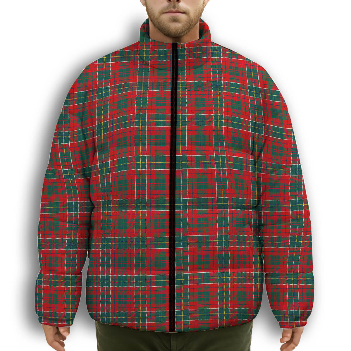 ScotsTee Shop Scottish Hunter USA Modern Premium Tartan Collar Down Jacket Winter White Duck Down Plaid