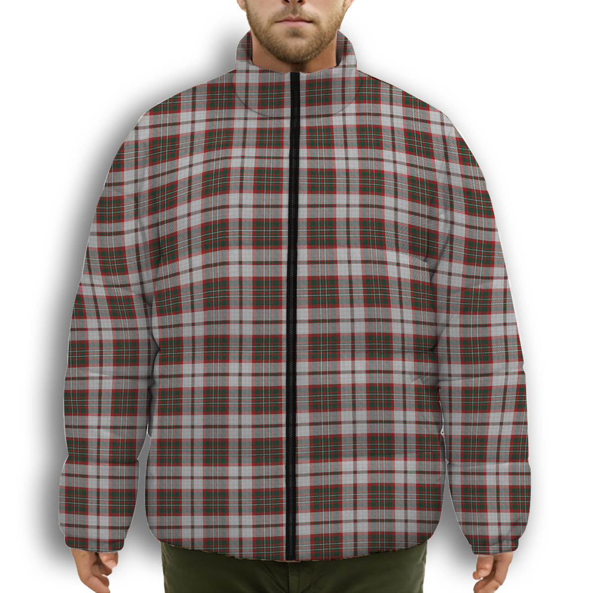 ScotsTee Shop Scottish Scott Dress Premium Tartan Collar Down Jacket Winter White Duck Down Plaid