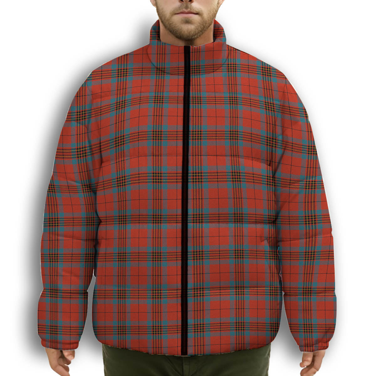 ScotsTee Shop Scottish Leslie Ancient Premium Tartan Collar Down Jacket Winter White Duck Down Plaid