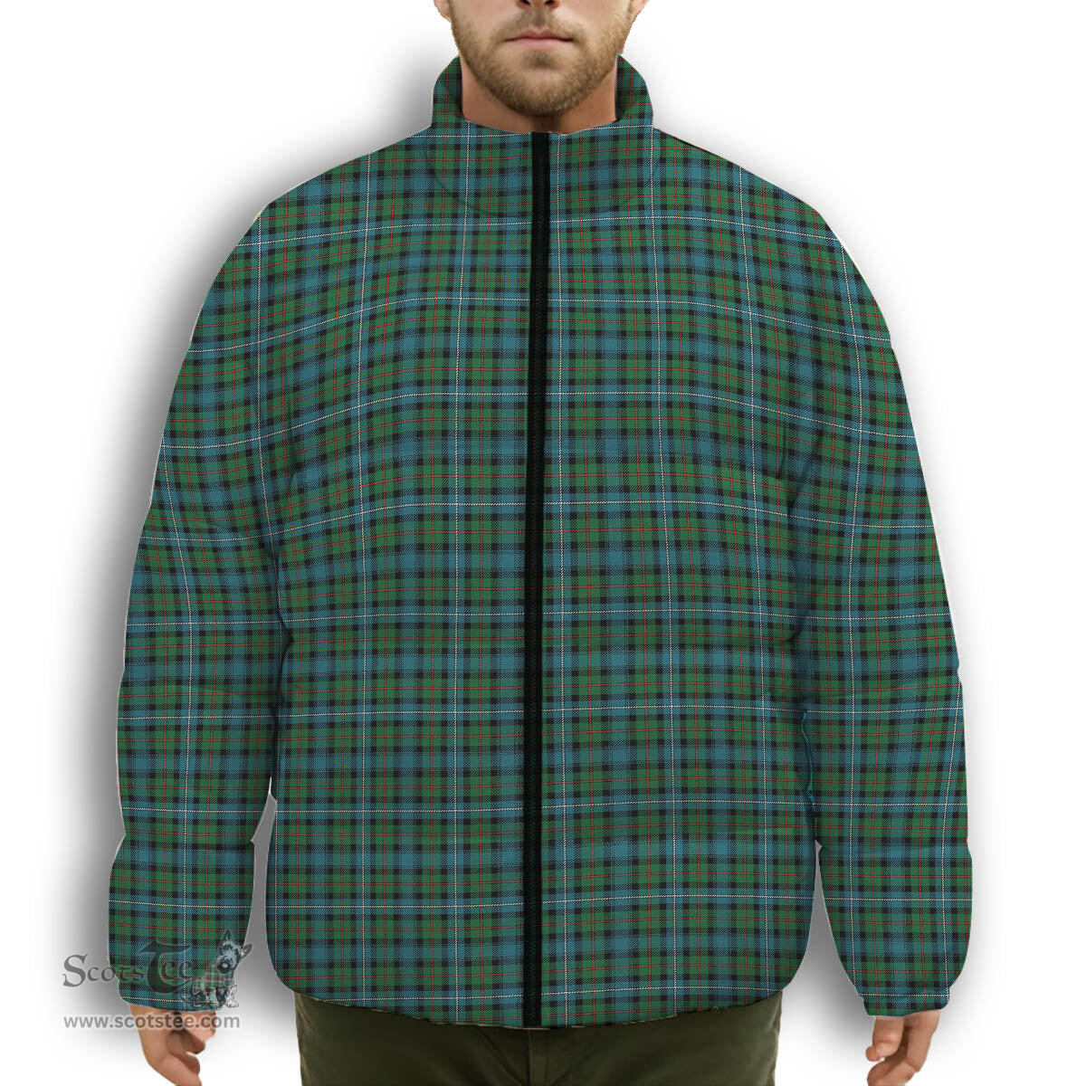 ScotsTee Shop Scottish Robertson Hunting Ancient Clan Premium Tartan Collar Down Jacket Winter White Duck Down Plaid