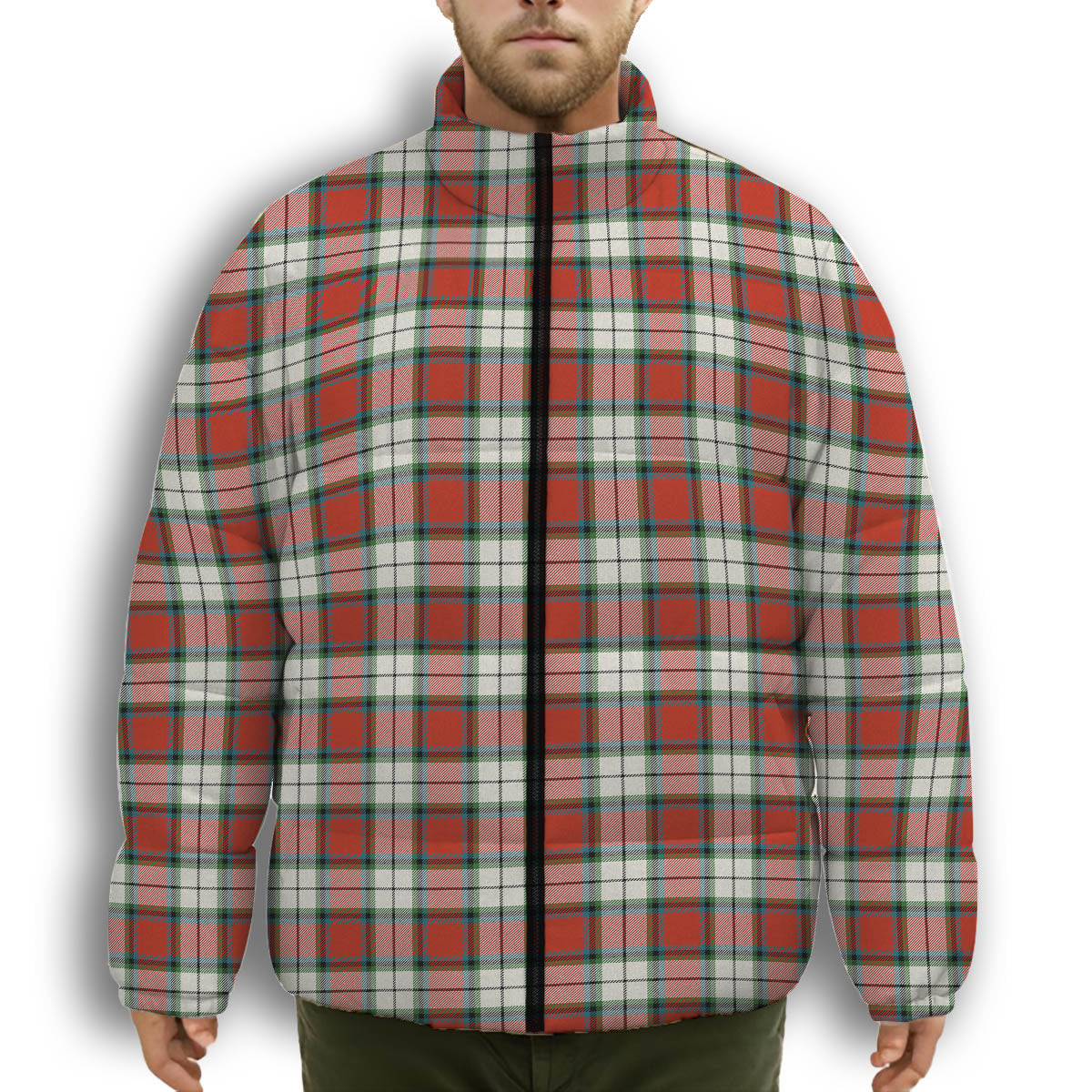 ScotsTee Shop Scottish Rose Dress Ancient Premium Tartan Collar Down Jacket Winter White Duck Down Plaid