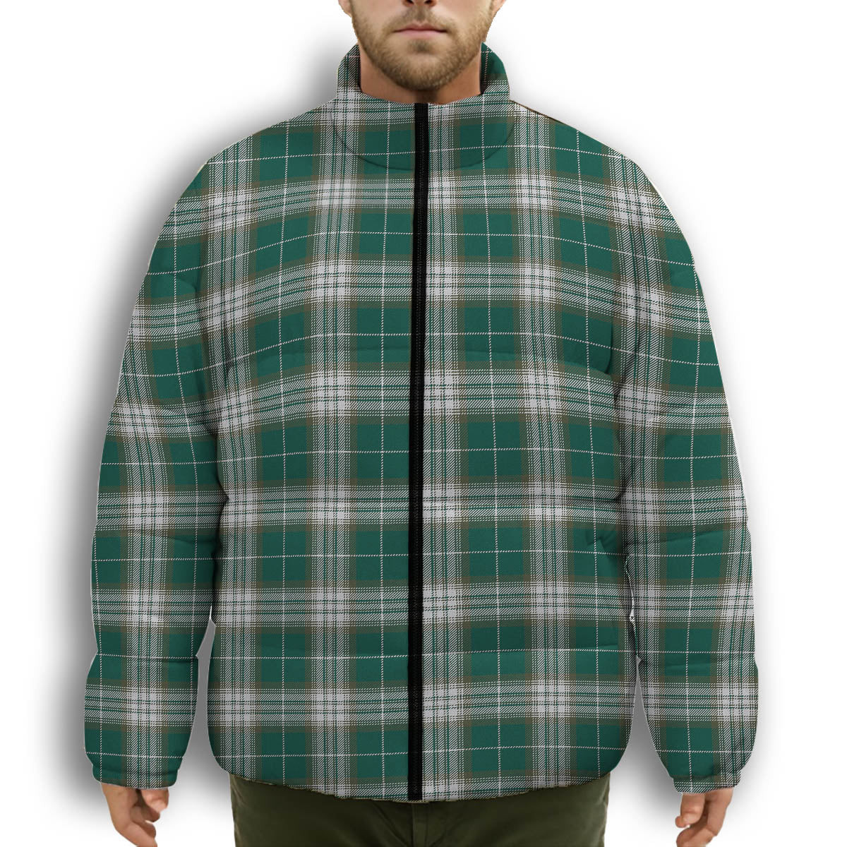 ScotsTee Shop Scottish Kelso Modern Clan Premium Tartan Collar Down Jacket Winter White Duck Down Plaid