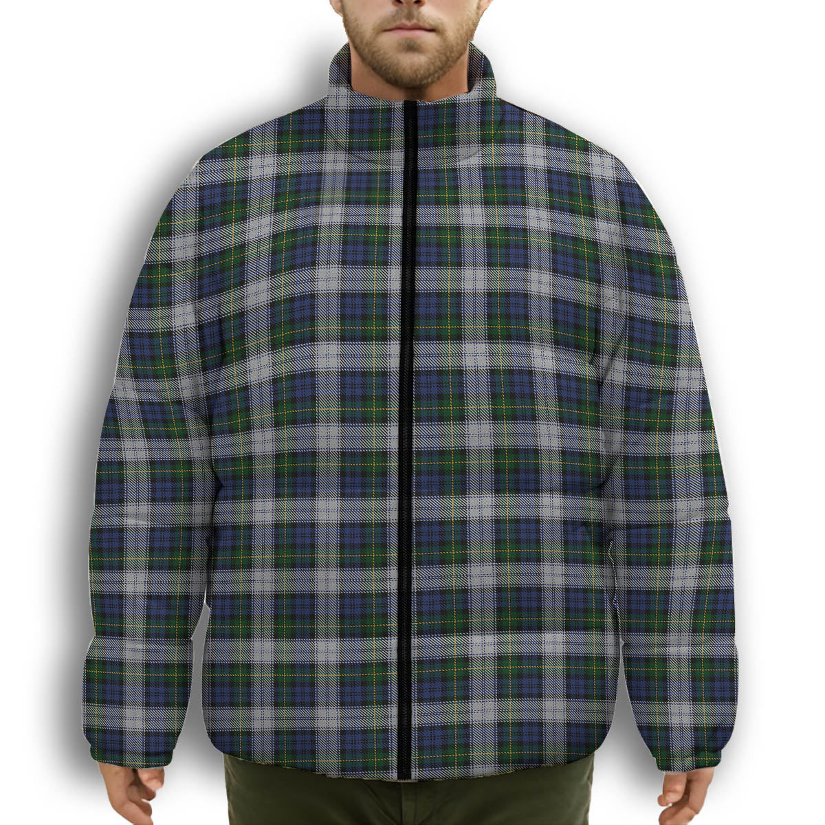 ScotsTee Shop Scottish Gordon Dress Original Premium Tartan Collar Down Jacket Winter White Duck Down Plaid
