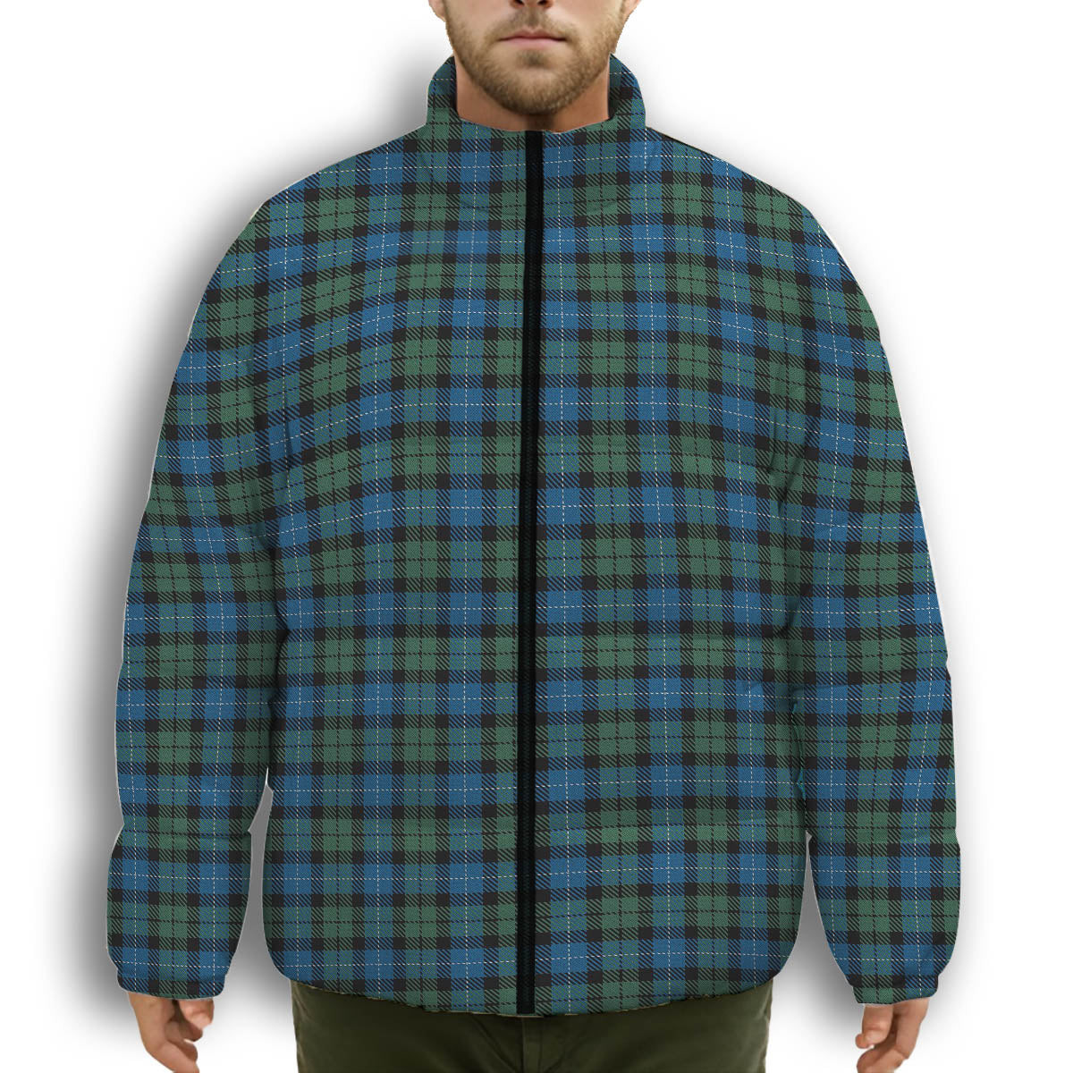 ScotsTee Shop Scottish MacKirdy Premium Tartan Collar Down Jacket Winter White Duck Down Plaid