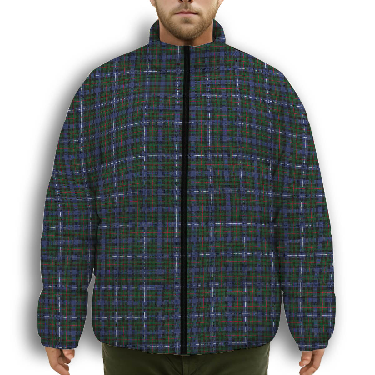 ScotsTee Shop Scottish Robertson Hunting 2 Premium Tartan Collar Down Jacket Winter White Duck Down Plaid
