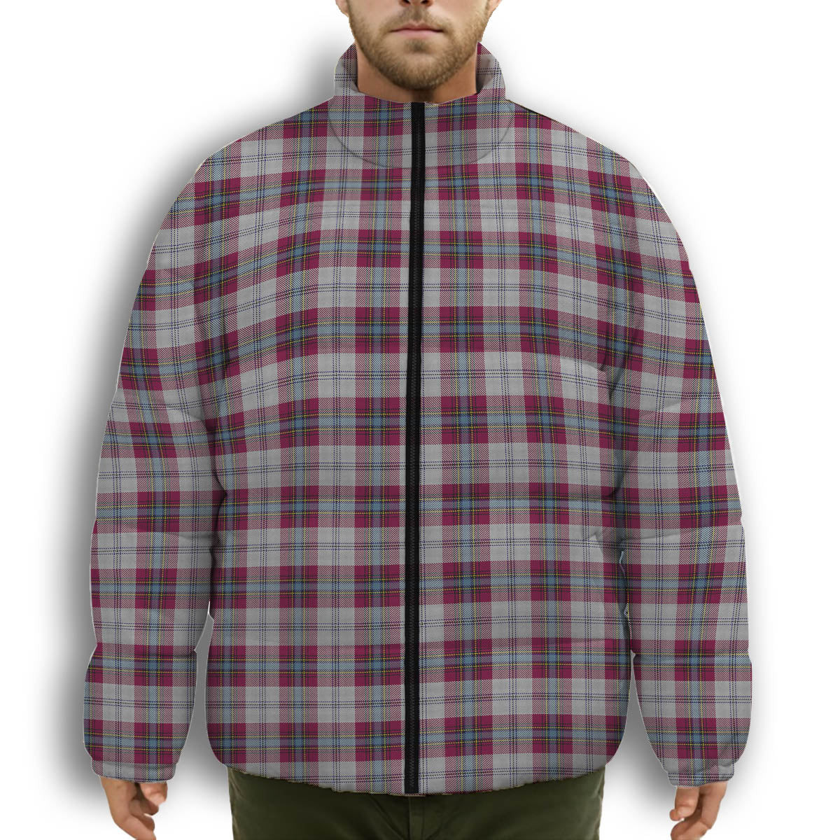 ScotsTee Shop Scottish MacLean of Duart Dress 4 Premium Tartan Collar Down Jacket Winter White Duck Down Plaid