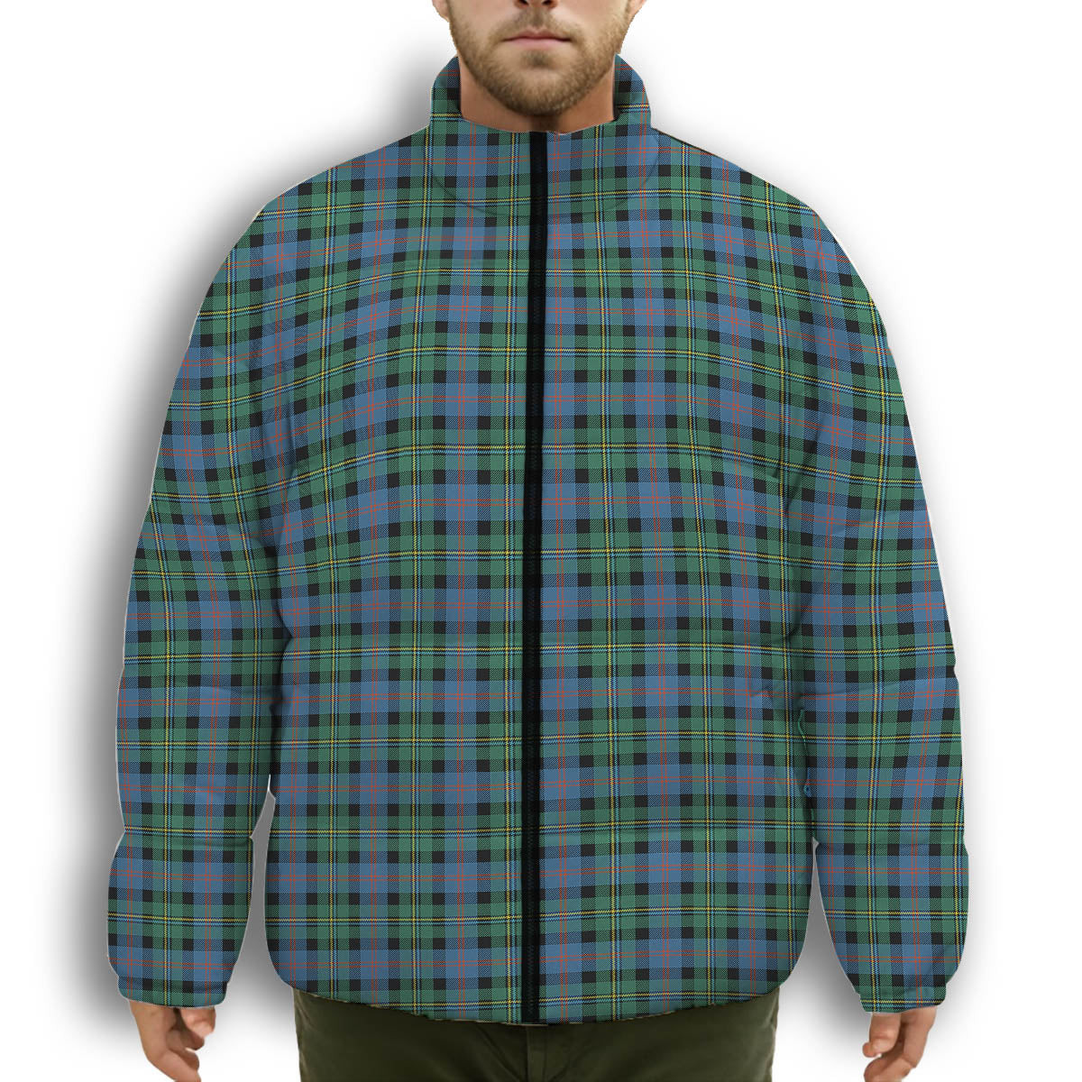 ScotsTee Shop Scottish Malcolm Ancient Premium Tartan Collar Down Jacket Winter White Duck Down Plaid