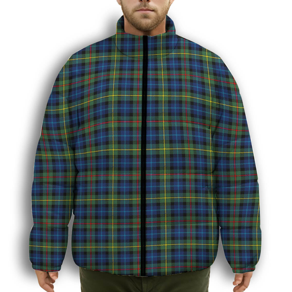 ScotsTee Shop Scottish Gow Hunting Modern Premium Tartan Collar Down Jacket Winter White Duck Down Plaid