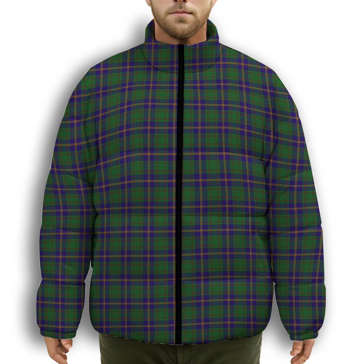 ScotsTee Shop Scottish Leatherneck Premium Tartan Collar Down Jacket Winter White Duck Down Plaid