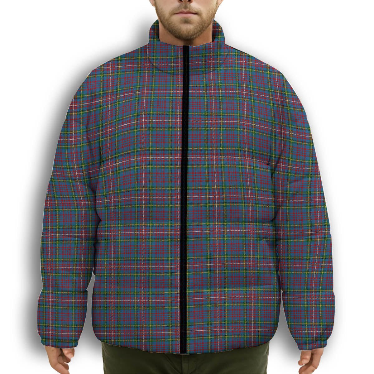 ScotsTee Shop Scottish Hyndman Premium Tartan Collar Down Jacket Winter White Duck Down Plaid