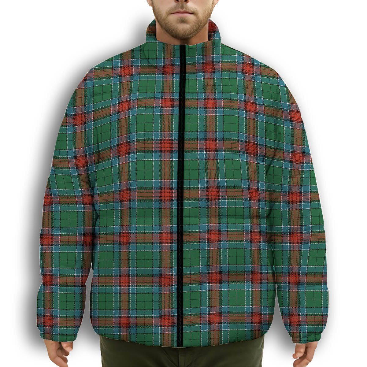 ScotsTee Shop Scottish Jardine Dress Ancient Premium Tartan Collar Down Jacket Winter White Duck Down Plaid