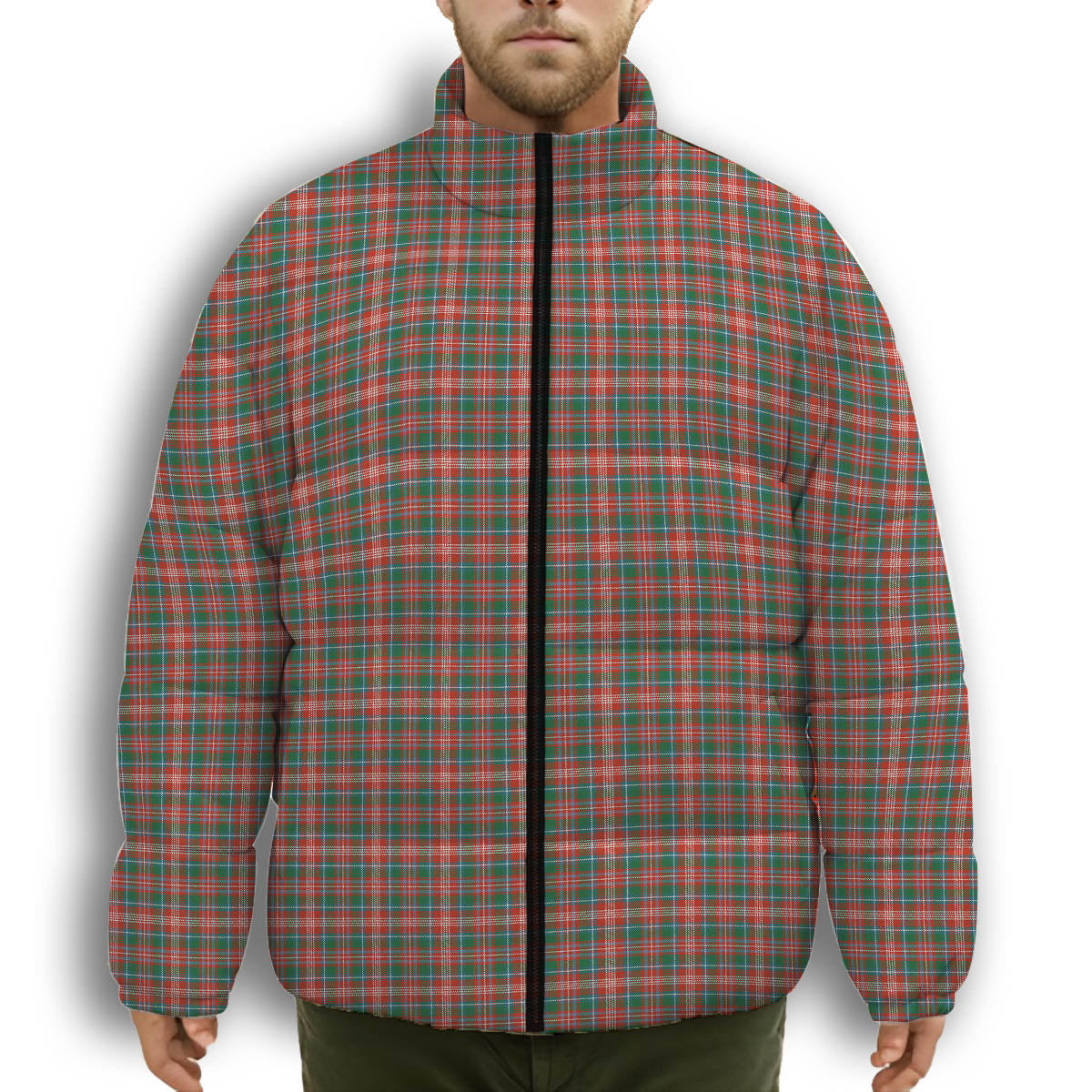 ScotsTee Shop Scottish Ritchie Ancient Clan Premium Tartan Collar Down Jacket Winter White Duck Down Plaid