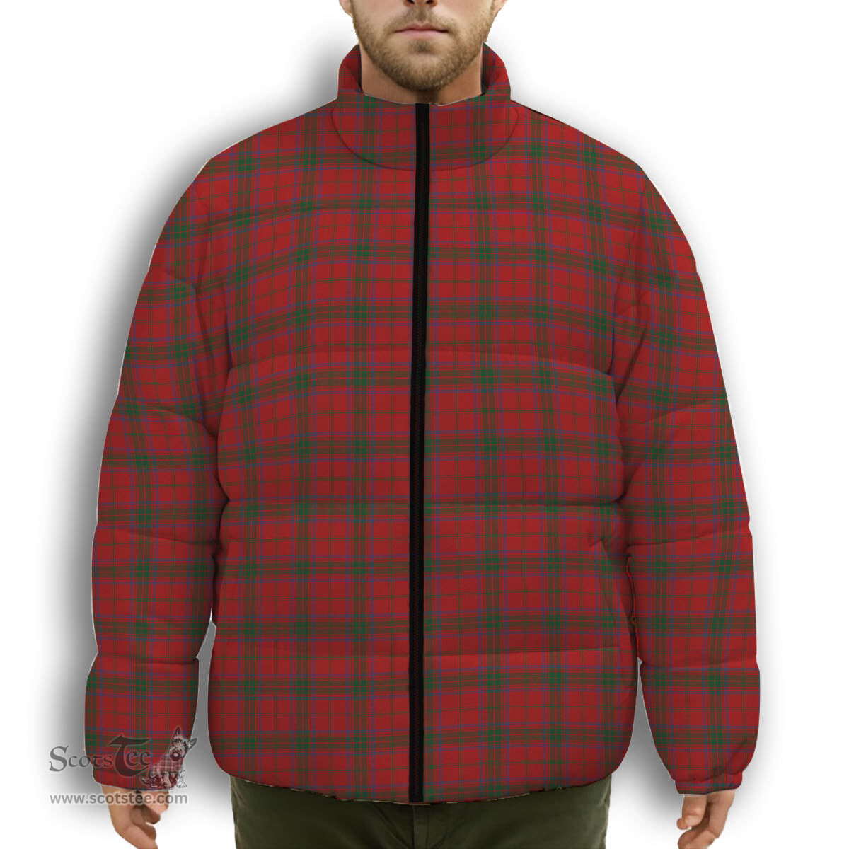 ScotsTee Shop Scottish Ross 7 Premium Tartan Collar Down Jacket Winter White Duck Down Plaid