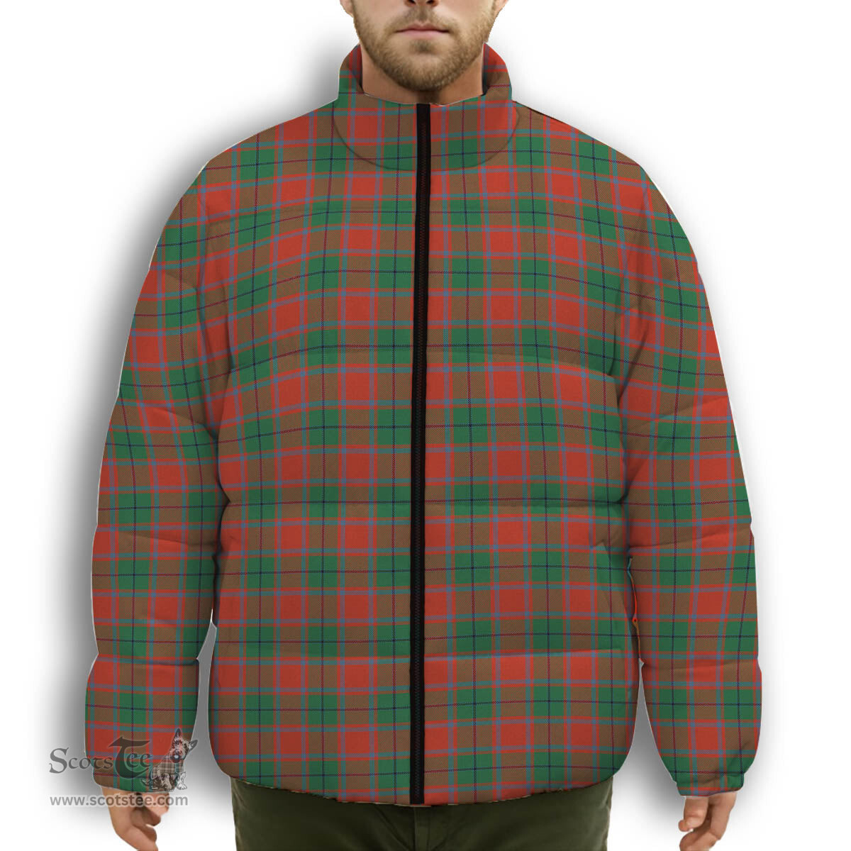 ScotsTee Shop Scottish MacPhail Blue Bands Ancient Premium Tartan Collar Down Jacket Winter White Duck Down Plaid