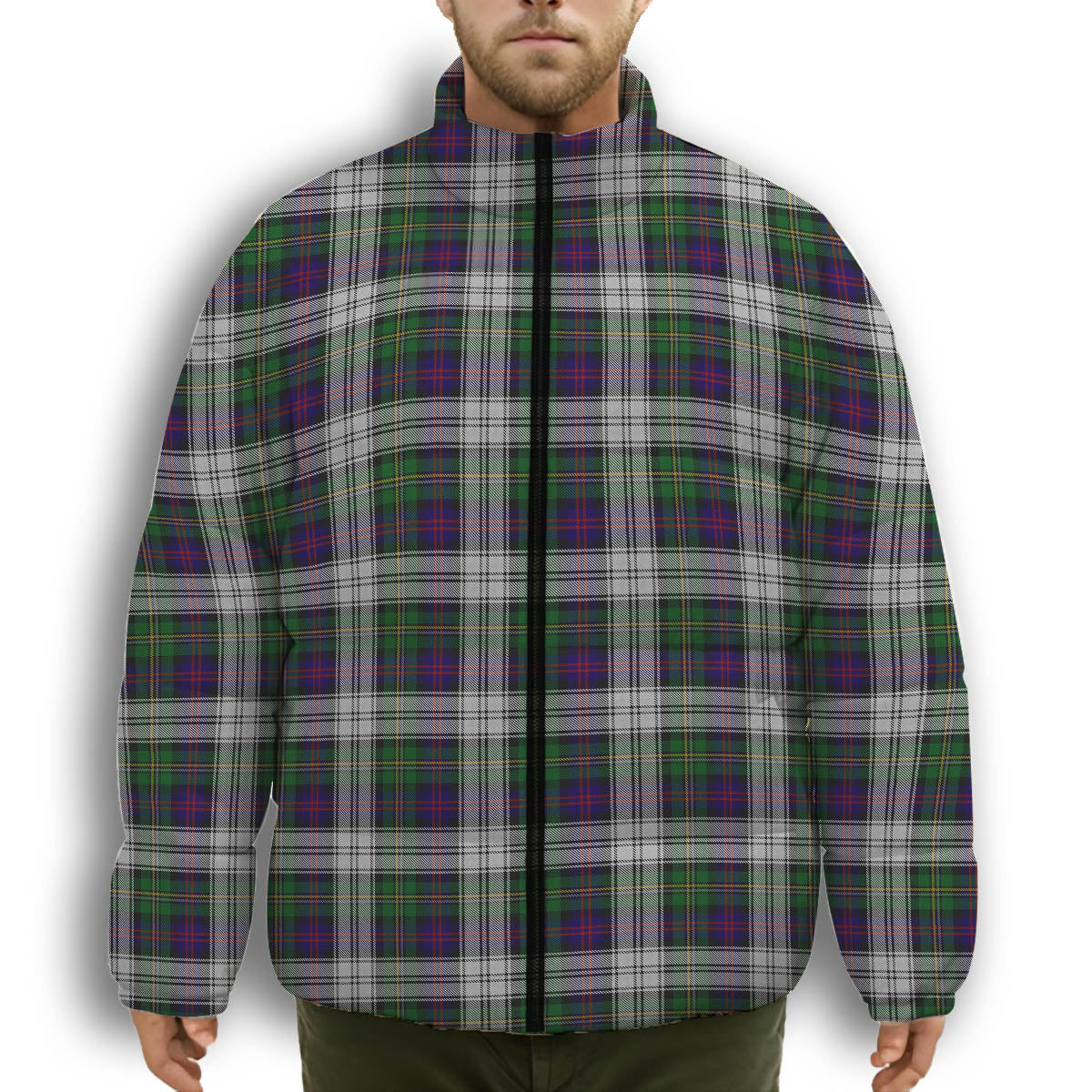 ScotsTee Shop Scottish McCallum Dress Premium Tartan Collar Down Jacket Winter White Duck Down Plaid