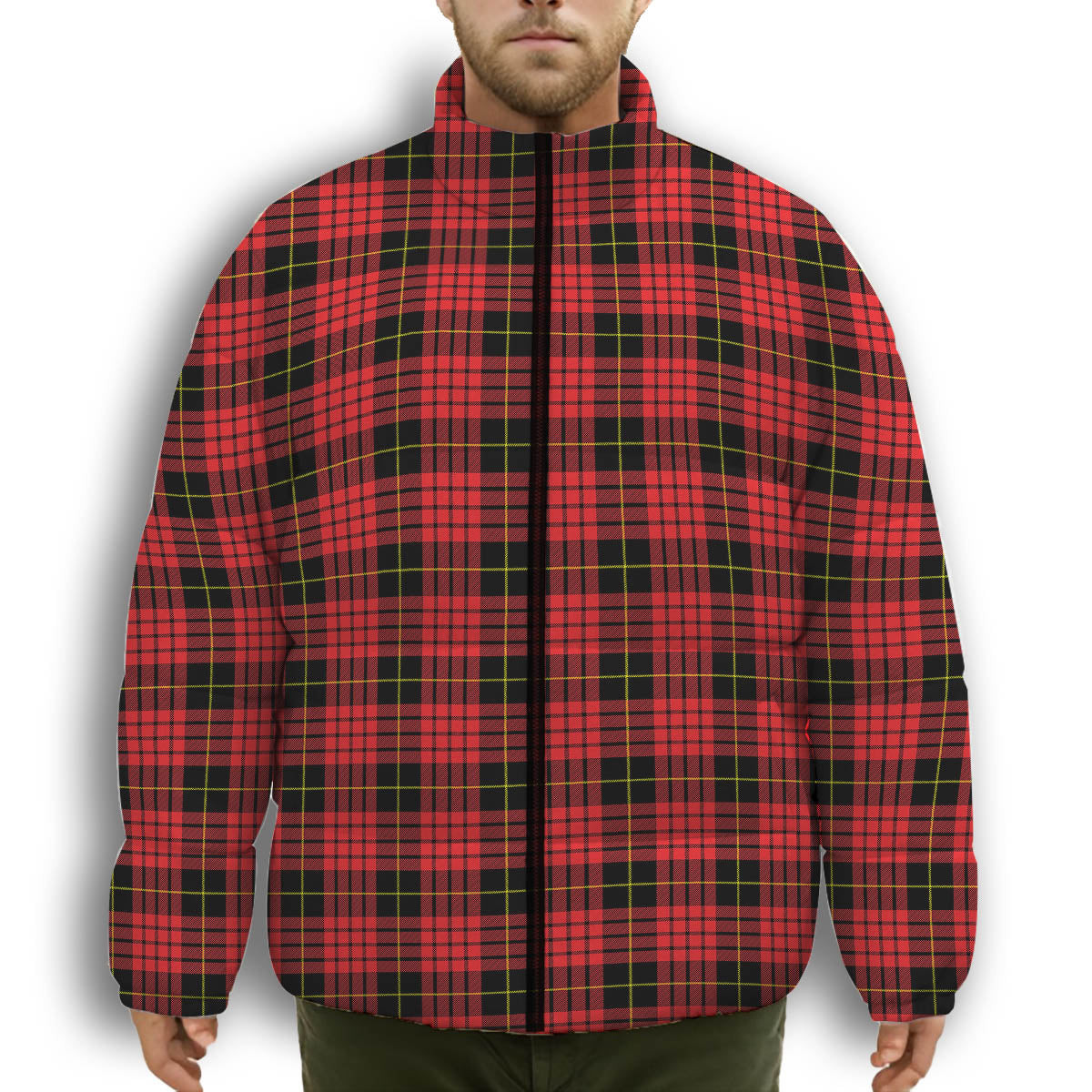 ScotsTee Shop Scottish MacQueen Modern Premium Tartan Collar Down Jacket Winter White Duck Down Plaid