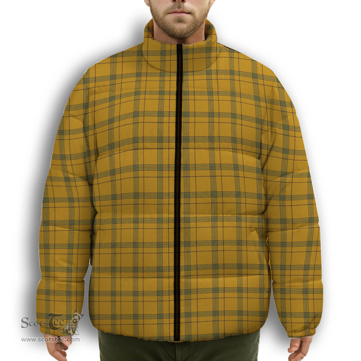 ScotsTee Shop Scottish Houston Modern Premium Tartan Collar Down Jacket Winter White Duck Down Plaid