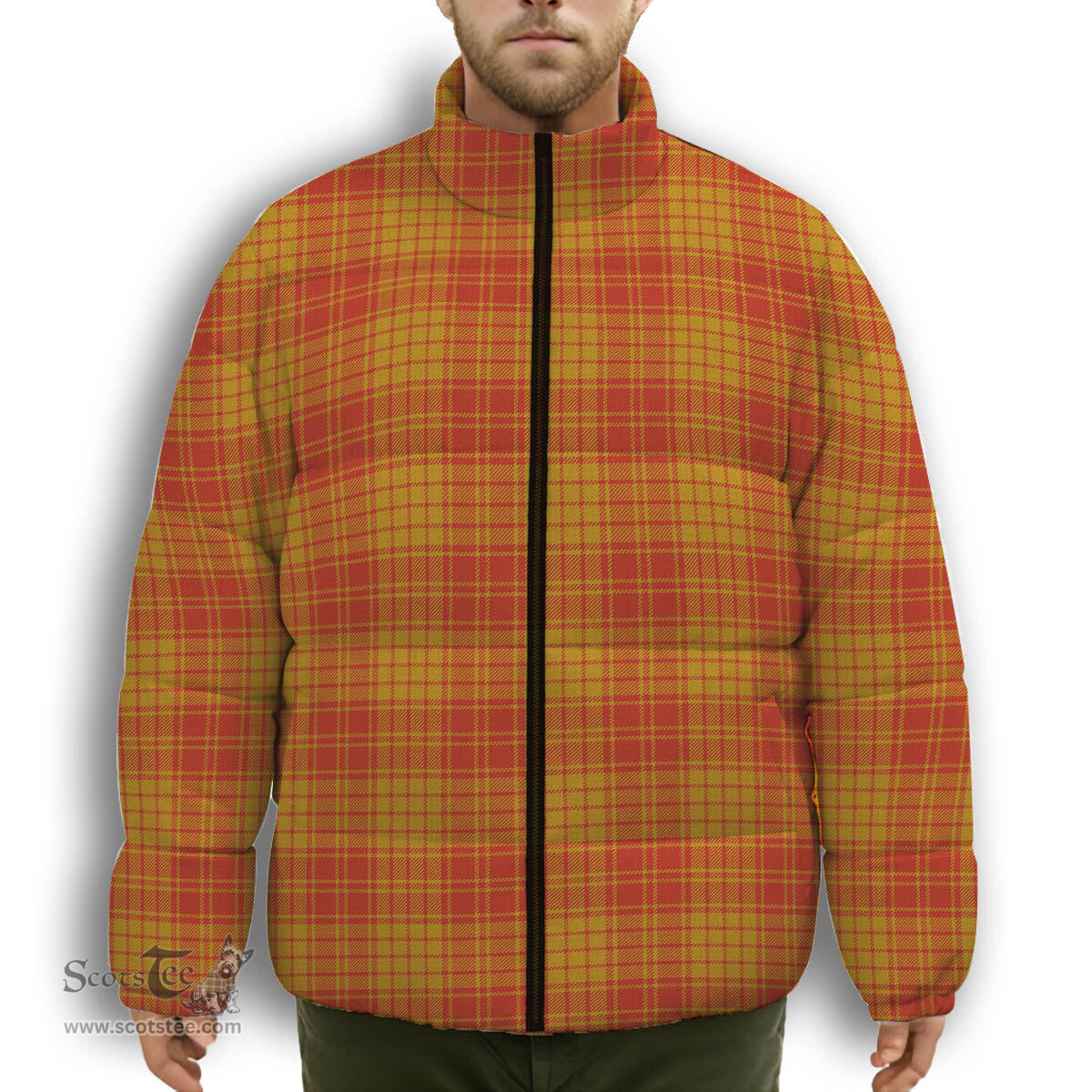 ScotsTee Shop Scottish MacMillan Dress Ancient Premium Tartan Collar Down Jacket Winter White Duck Down Plaid