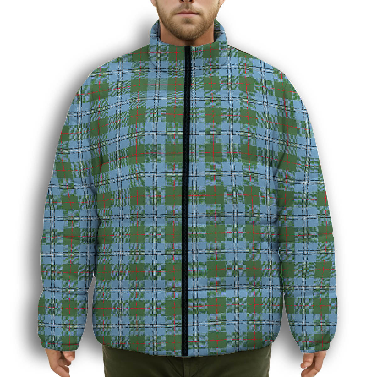 ScotsTee Shop Scottish Irvine of Glentulchan Modern Premium Tartan Collar Down Jacket Winter White Duck Down Plaid