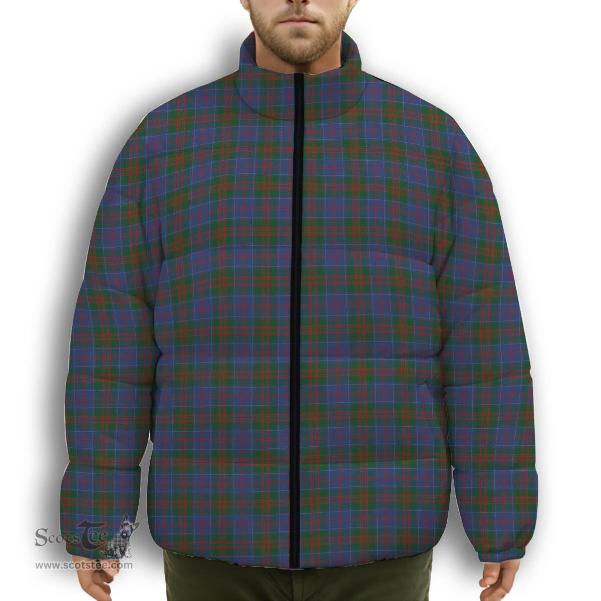 ScotsTee Shop Scottish Stewart of Appin 2 Premium Tartan Collar Down Jacket Winter White Duck Down Plaid