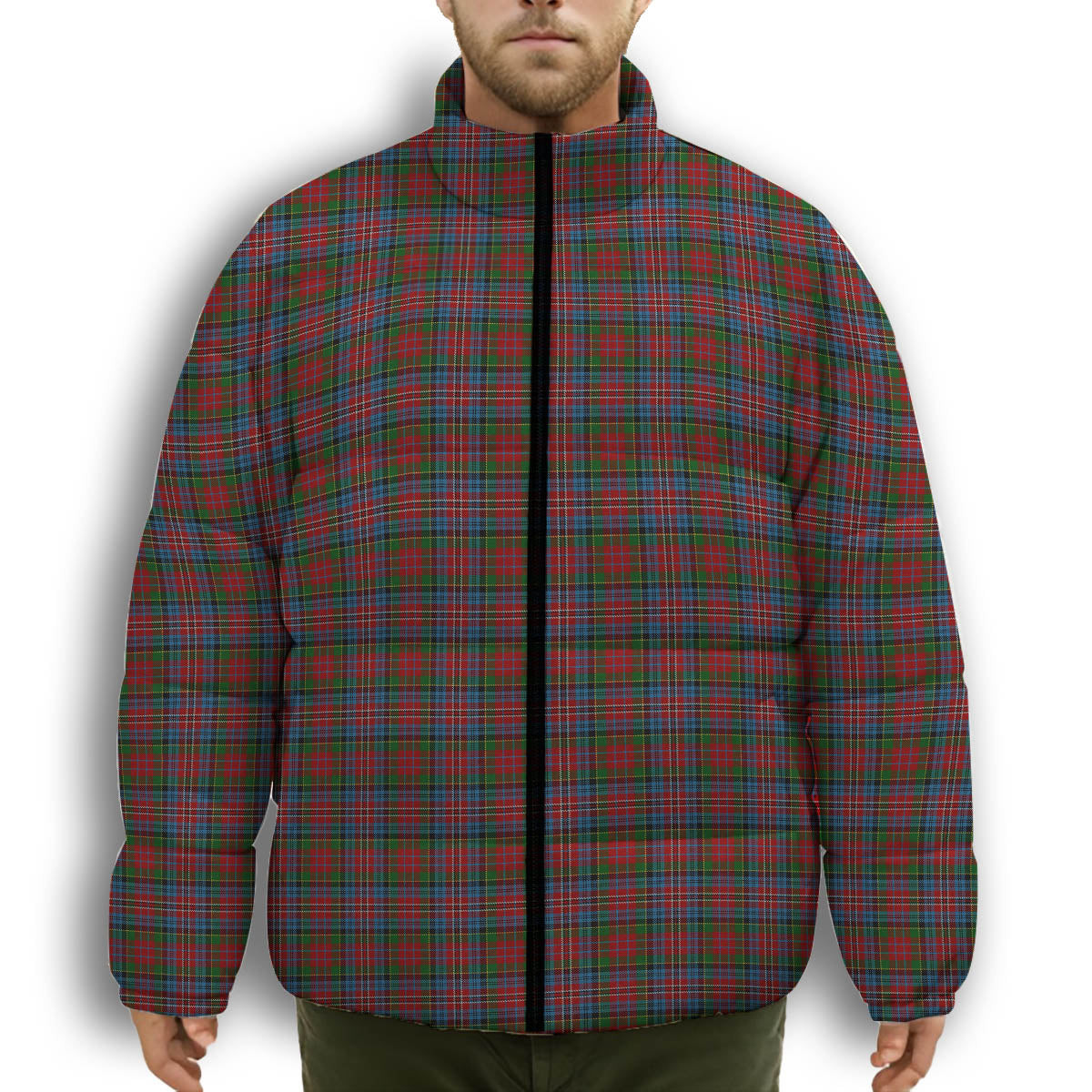 ScotsTee Shop Scottish Kidd Premium Tartan Collar Down Jacket Winter White Duck Down Plaid