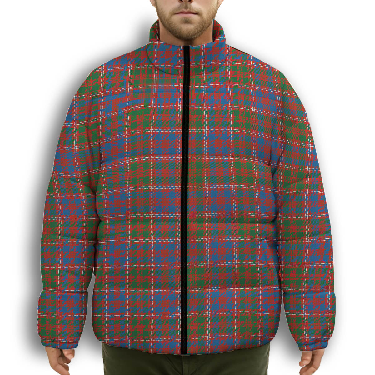 ScotsTee Shop Scottish MacColl Hunting Ancient Premium Tartan Collar Down Jacket Winter White Duck Down Plaid