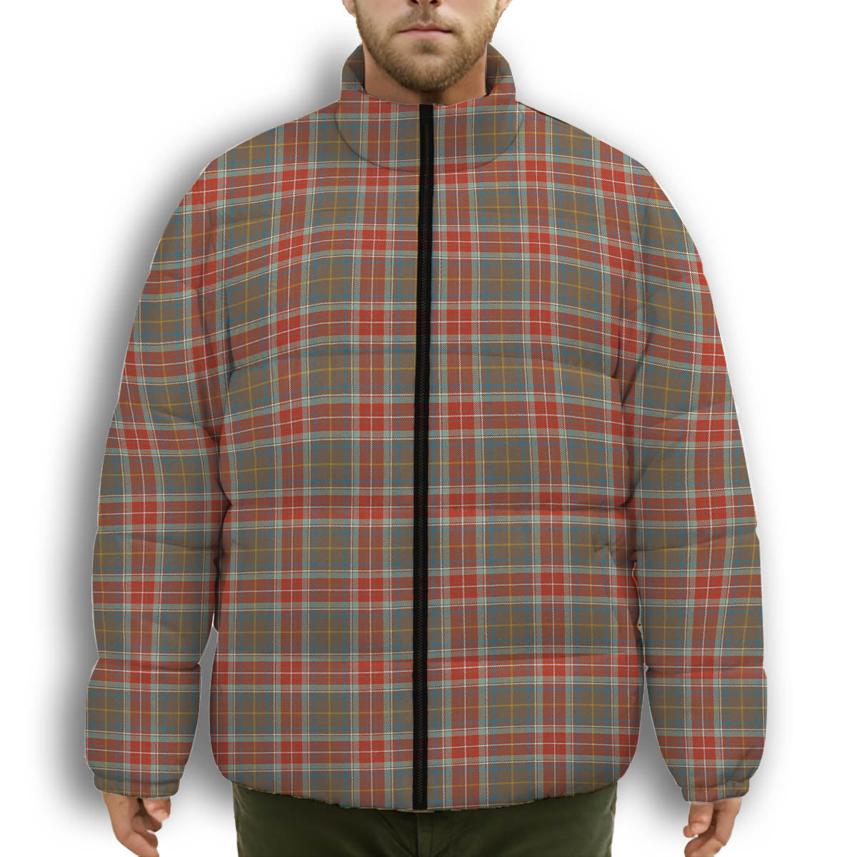 ScotsTee Shop Scottish Muirhead Hunting Ancient Premium Tartan Collar Down Jacket Winter White Duck Down Plaid