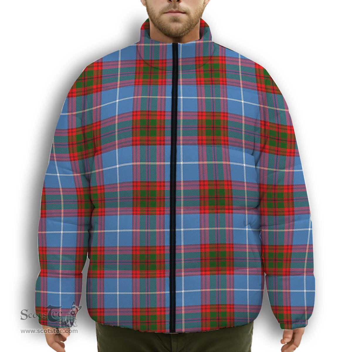 ScotsTee Shop Scottish Sydserf Premium Tartan Collar Down Jacket Winter White Duck Down Plaid