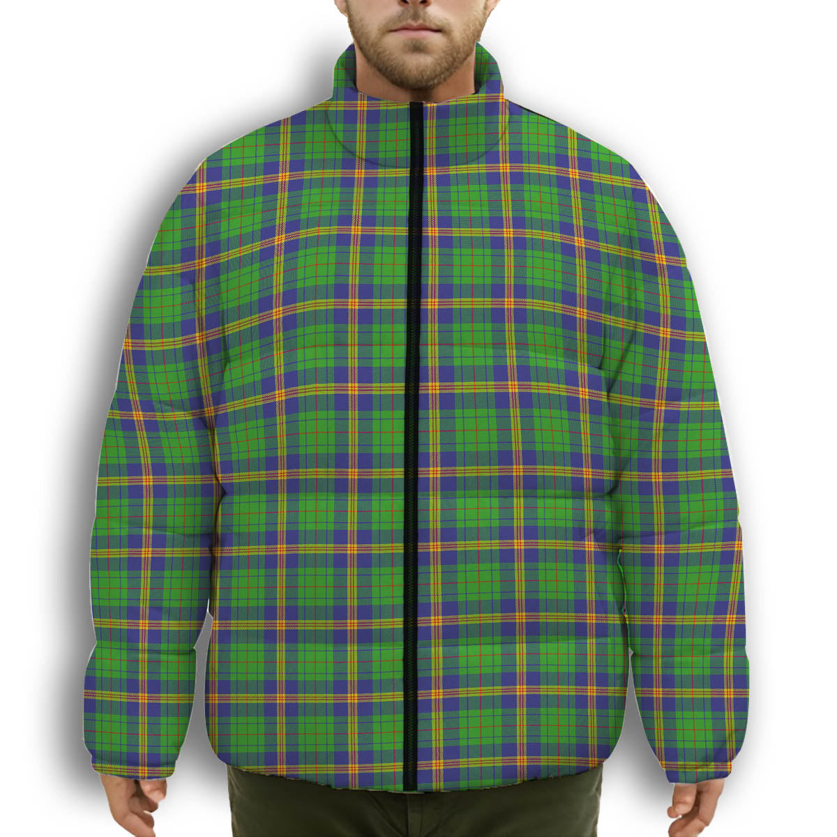 ScotsTee Shop Scottish New Mexico Premium Tartan Collar Down Jacket Winter White Duck Down Plaid