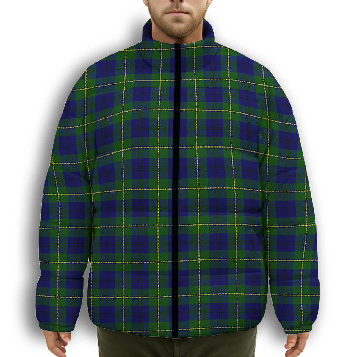 ScotsTee Shop Scottish Johnston Modern Premium Tartan Collar Down Jacket Winter White Duck Down Plaid