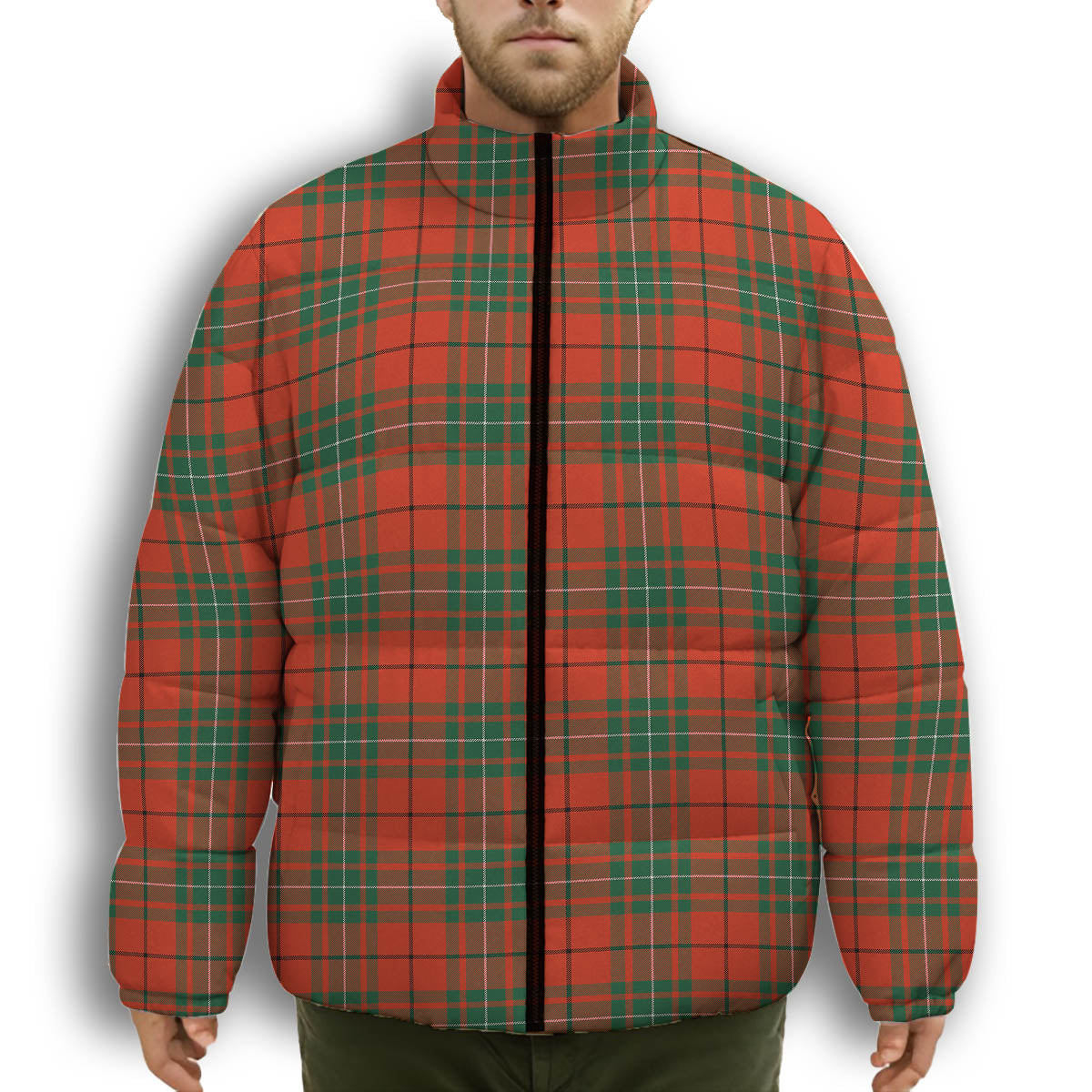 ScotsTee Shop Scottish MacAuley Ancient Premium Tartan Collar Down Jacket Winter White Duck Down Plaid