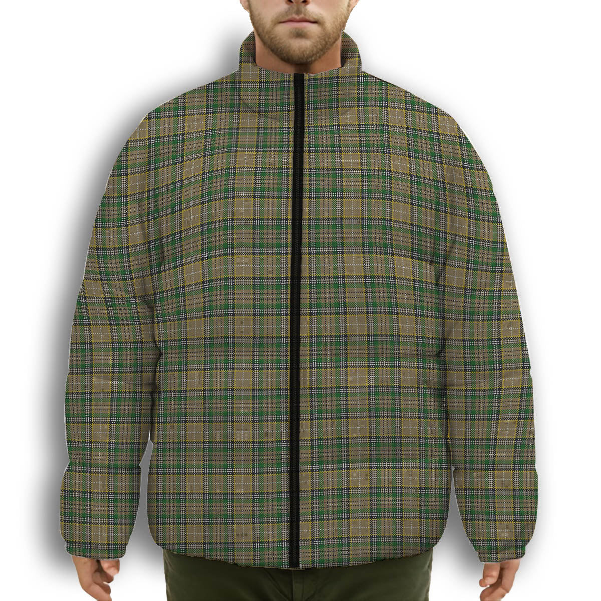 ScotsTee Shop Scottish O'Farrell Premium Tartan Collar Down Jacket Winter White Duck Down Plaid