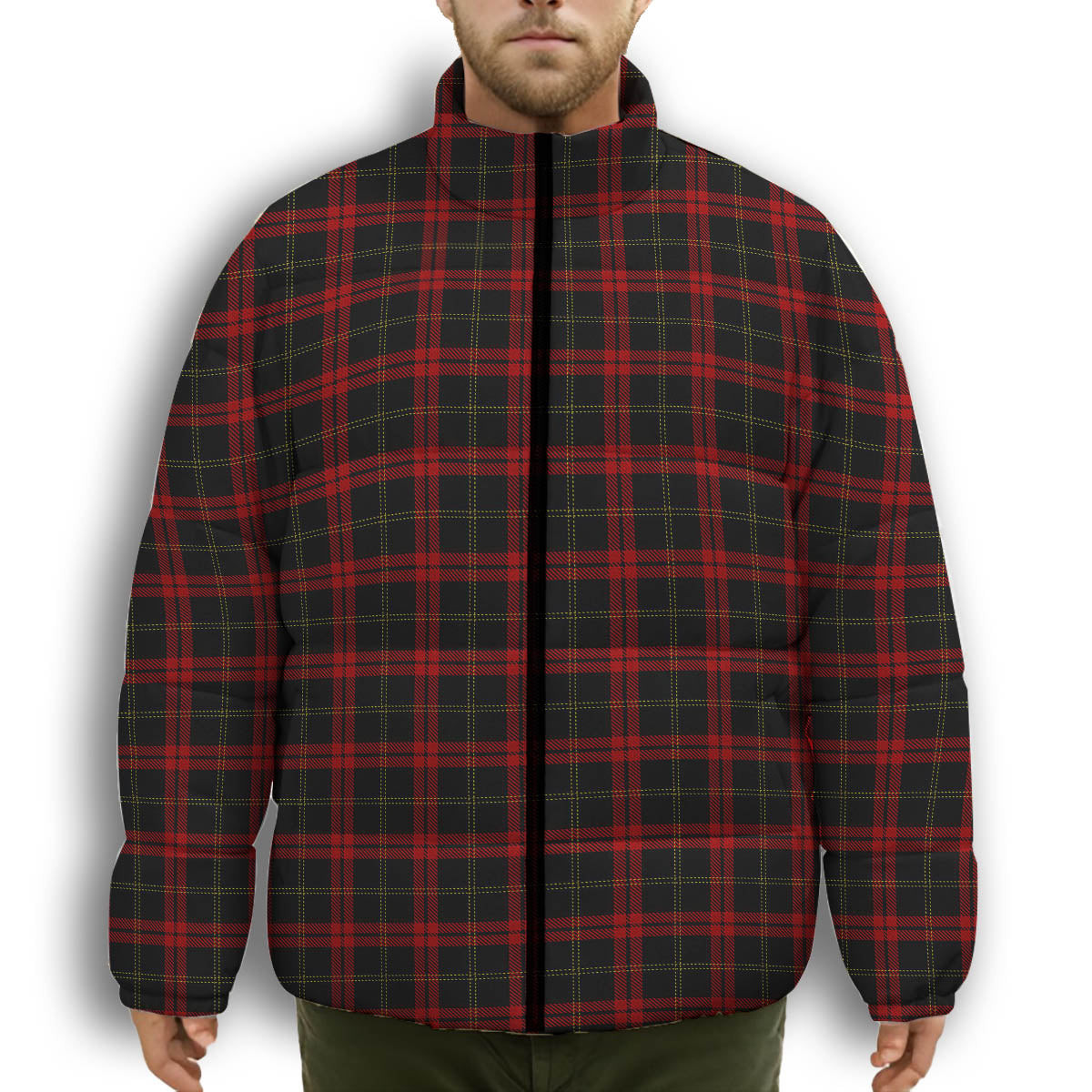 ScotsTee Shop Scottish Harvie Premium Tartan Collar Down Jacket Winter White Duck Down Plaid