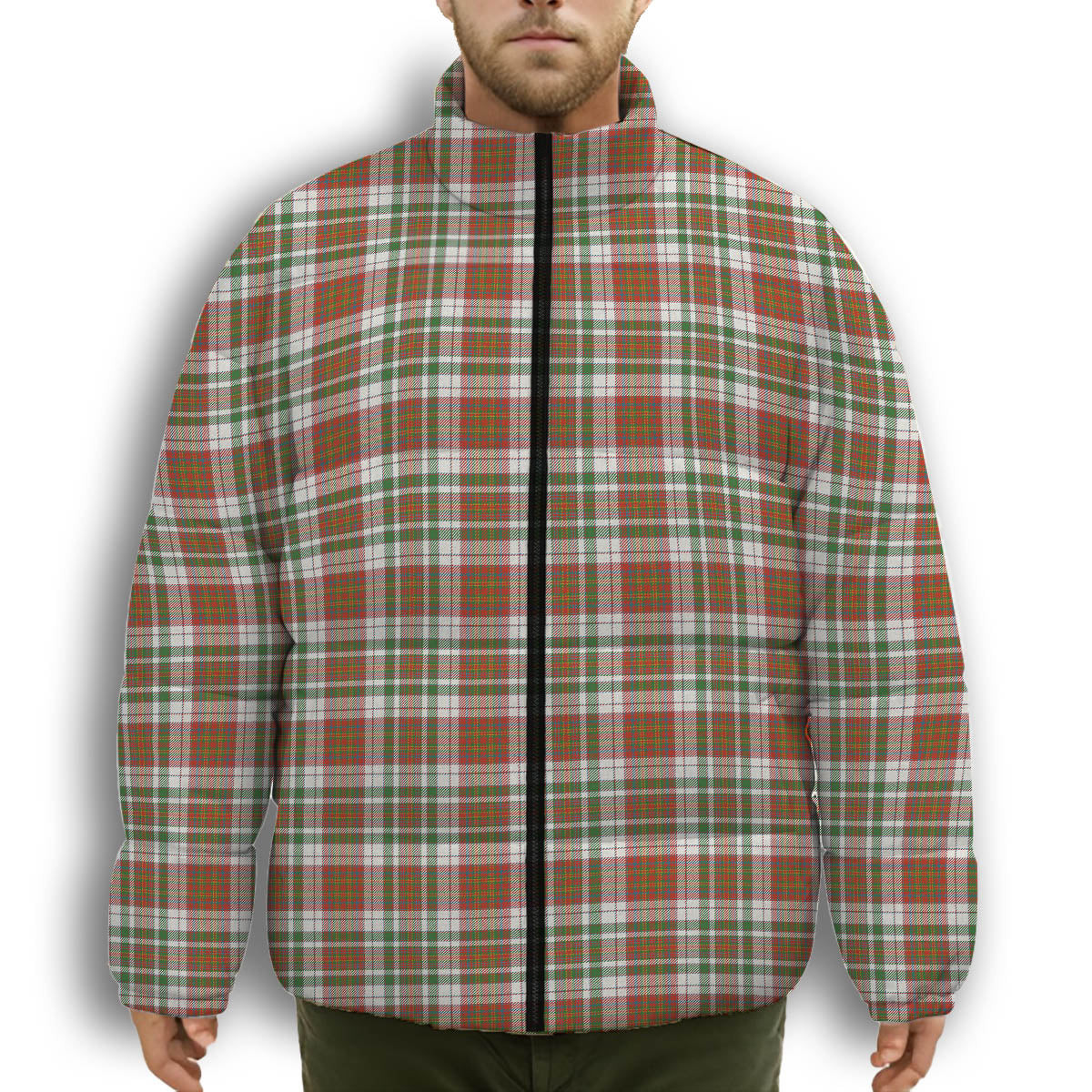 ScotsTee Shop Scottish McAlister Dress Ancient Premium Tartan Collar Down Jacket Winter White Duck Down Plaid