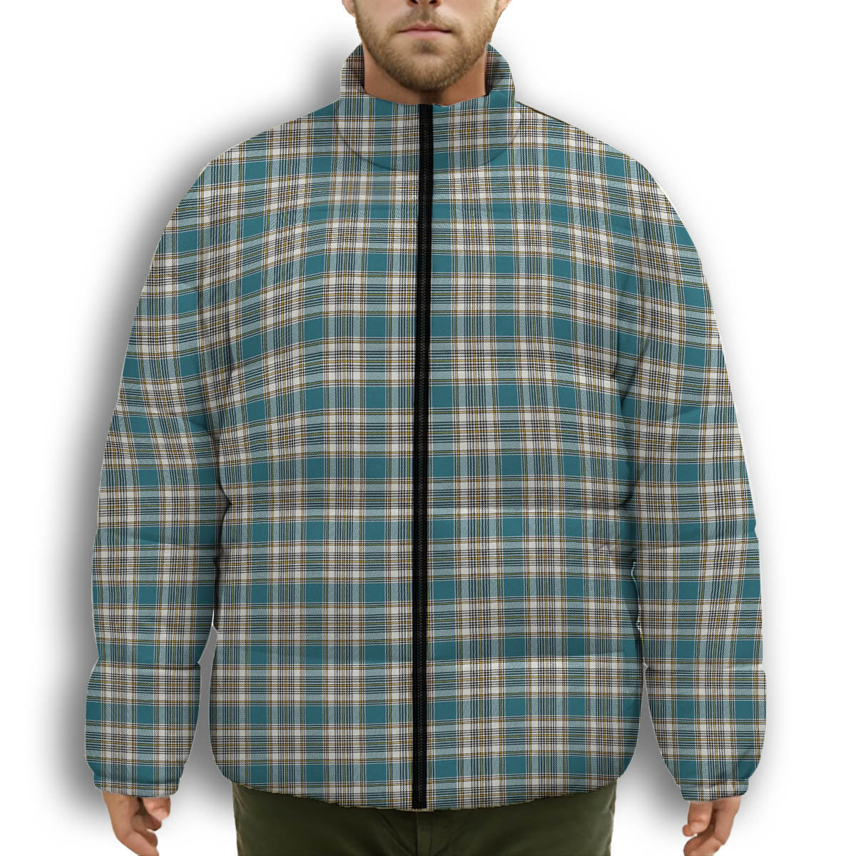 ScotsTee Shop Scottish Livingstone Dress Ancient Premium Tartan Collar Down Jacket Winter White Duck Down Plaid