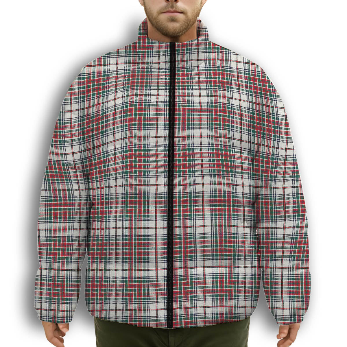 ScotsTee Shop Scottish McBain Dress Modern Premium Tartan Collar Down Jacket Winter White Duck Down Plaid