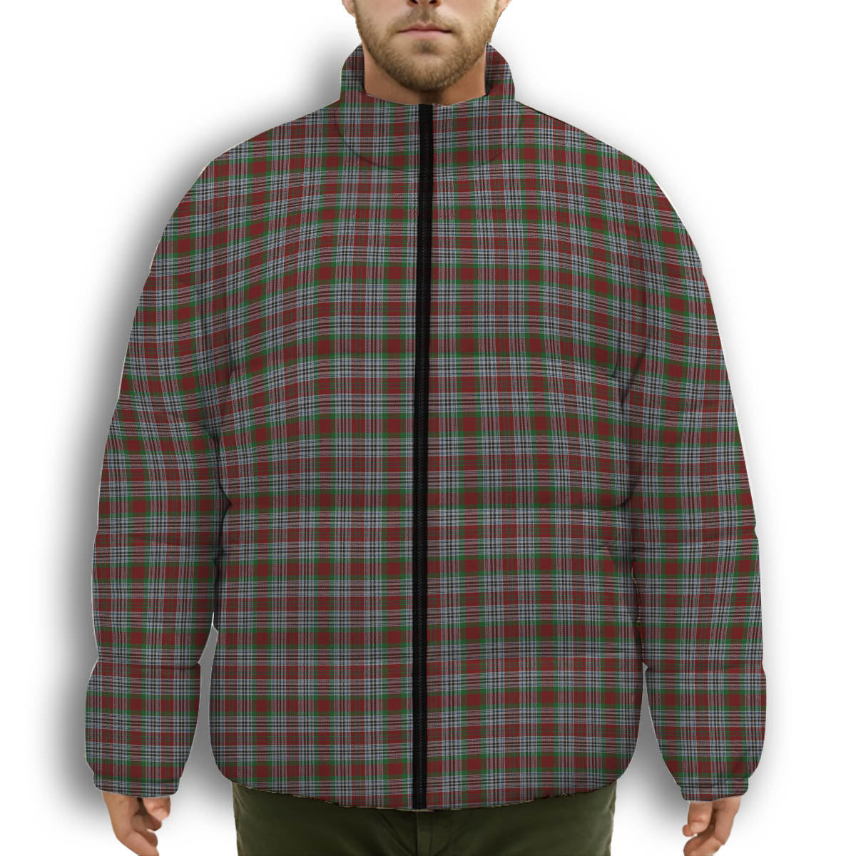 ScotsTee Shop Scottish Metcalf Premium Tartan Collar Down Jacket Winter White Duck Down Plaid