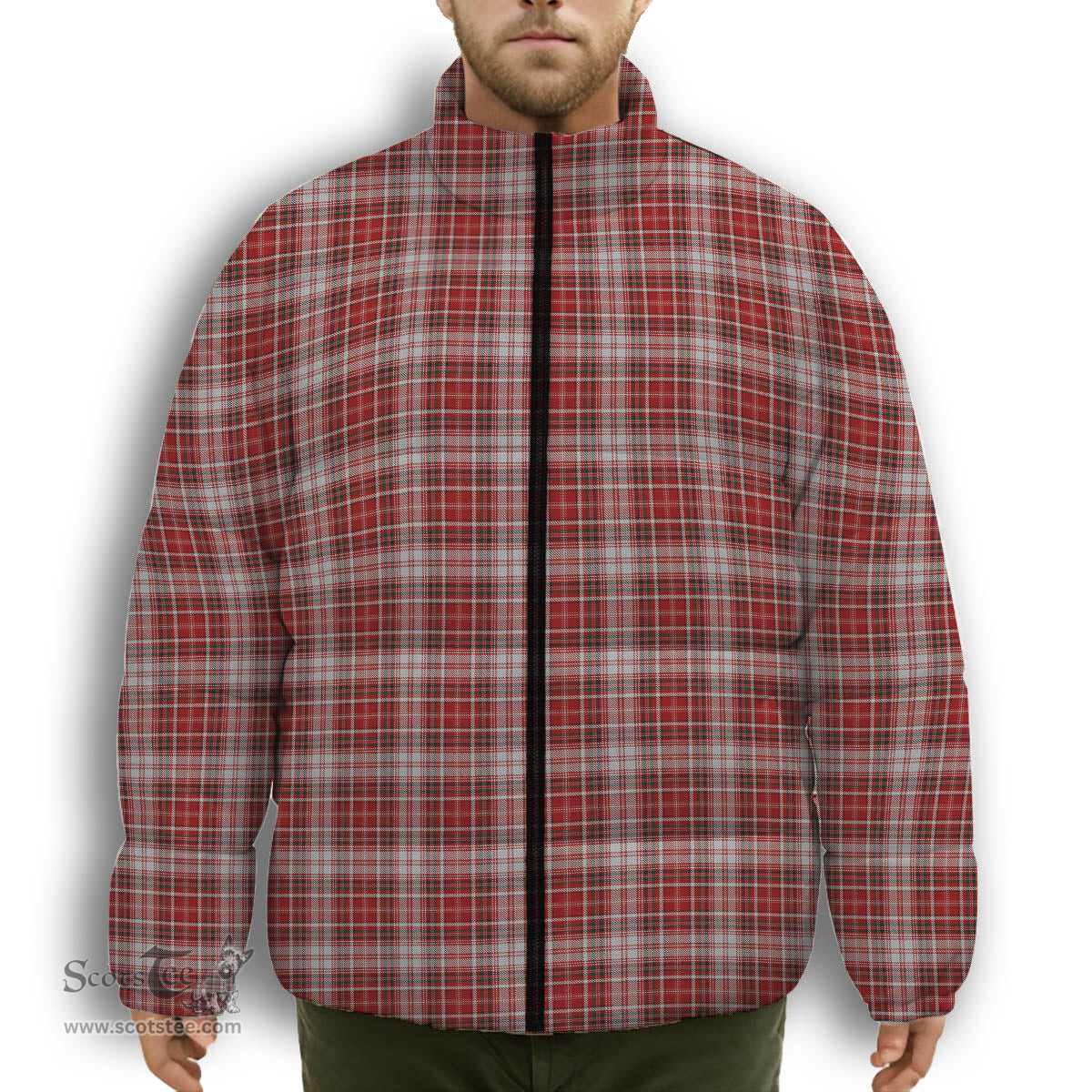 ScotsTee Shop Scottish McDougall Dress Premium Tartan Collar Down Jacket Winter White Duck Down Plaid