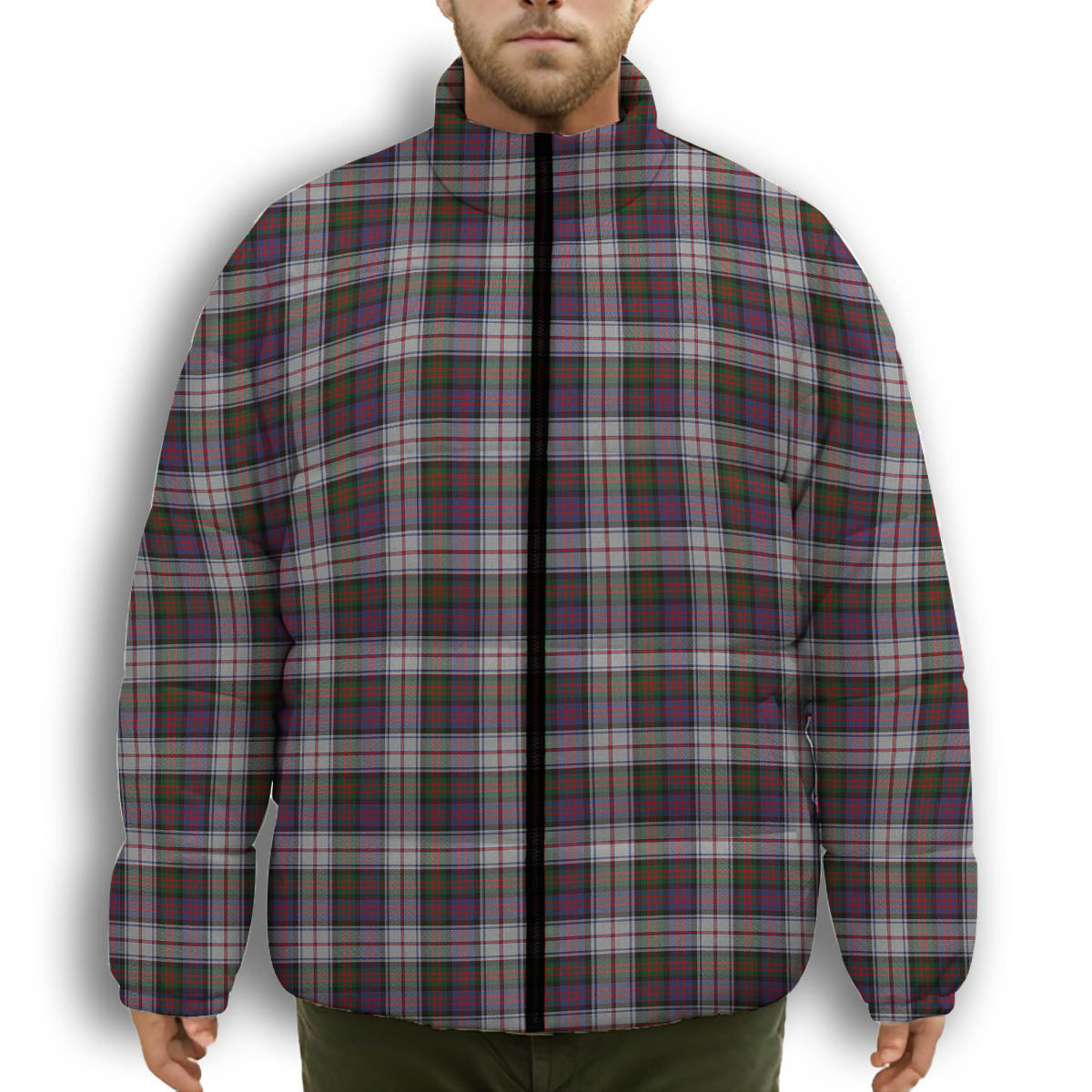 ScotsTee Shop Scottish MacDonald Dress Modern Premium Tartan Collar Down Jacket Winter White Duck Down Plaid