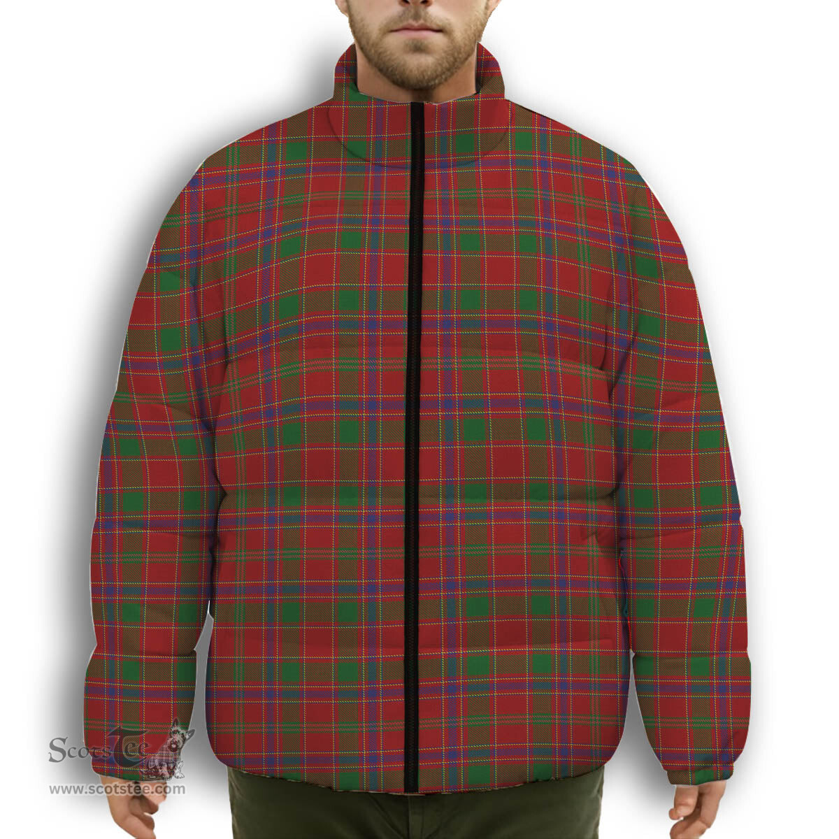 ScotsTee Shop Scottish Monroe Premium Tartan Collar Down Jacket Winter White Duck Down Plaid