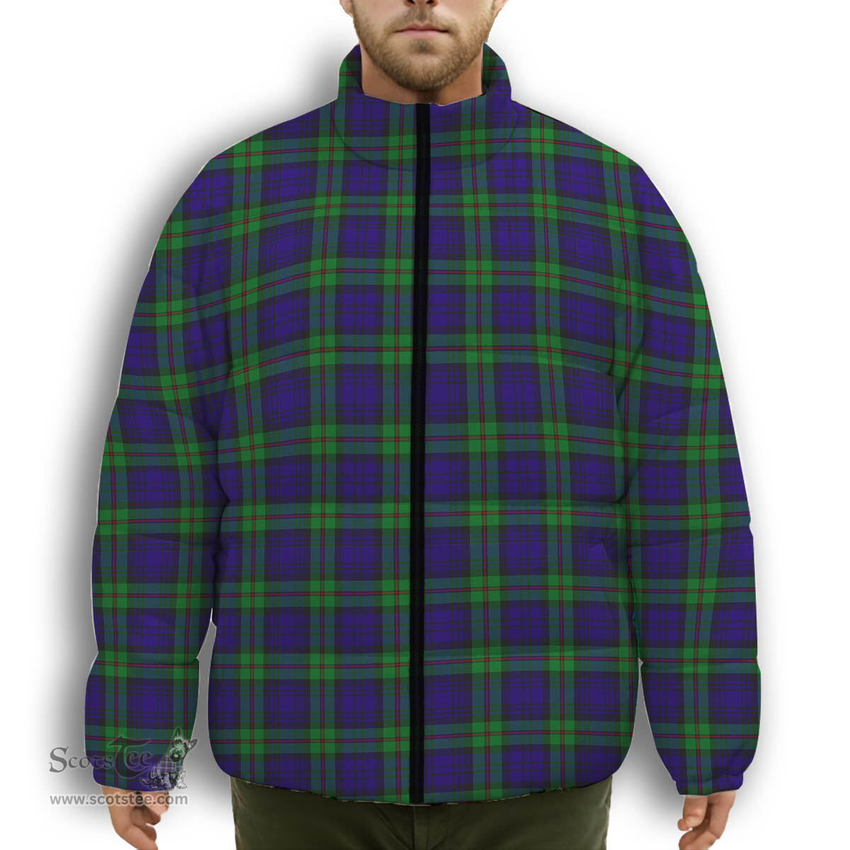 ScotsTee Shop Scottish MacKinlay Modern Premium Tartan Collar Down Jacket Winter White Duck Down Plaid